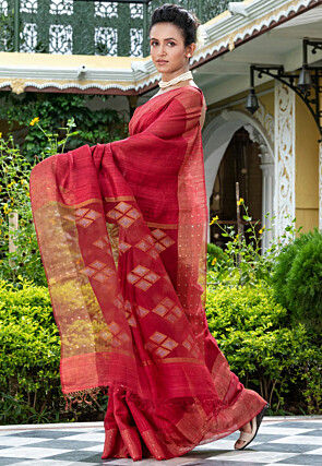 Handloom Jamdani Pure Matka Silk Saree in Maroon