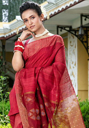 Handloom Jamdani Pure Matka Silk Saree in Maroon