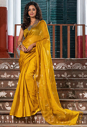 Handloom Jamdani Pure Matka Silk Saree in Mustard