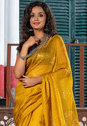 Handloom Jamdani Pure Matka Silk Saree in Mustard