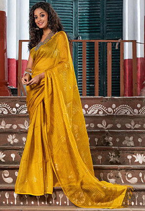Handloom Jamdani Pure Matka Silk Saree in Mustard