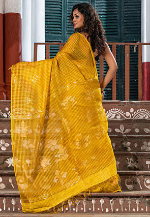 Handloom Jamdani Pure Matka Silk Saree in Mustard