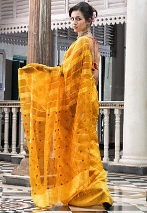 Handloom Jamdani Pure Matka Silk Saree in Mustard