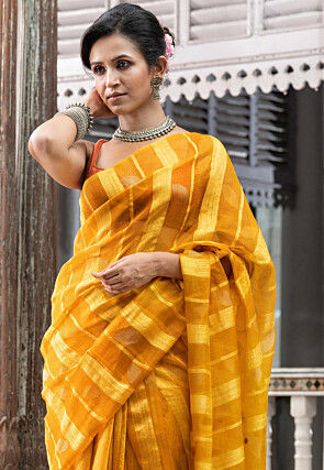 Handloom Jamdani Pure Matka Silk Saree in Mustard
