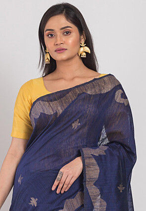 Handloom Jamdani Pure Matka Silk Saree in Navy Blue