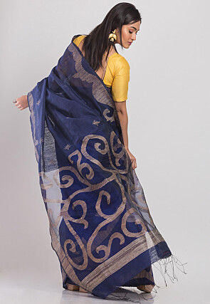 Handloom Jamdani Pure Matka Silk Saree in Navy Blue