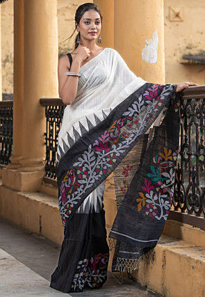 Buy Black Embroidered Festival Classic Designer Saree Online -