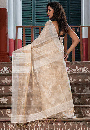 Handloom Jamdani Pure Matka Silk Saree in Off White