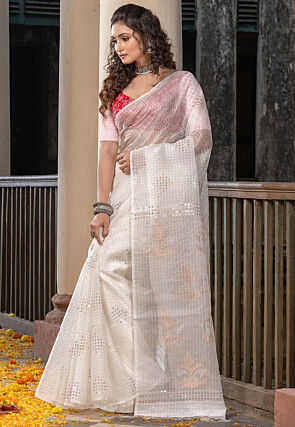 Handloom Jamdani Pure Matka Silk Saree in Off White