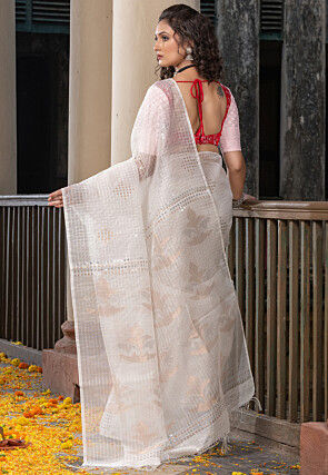 Handloom Jamdani Pure Matka Silk Saree in Off White
