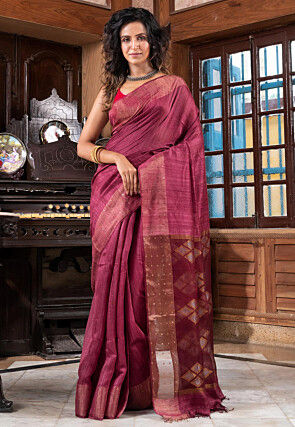 Handloom Jamdani Pure Matka Silk Saree in Old Rose