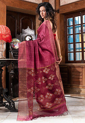 Handloom Jamdani Pure Matka Silk Saree in Old Rose