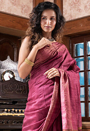 Handloom Jamdani Pure Matka Silk Saree in Old Rose