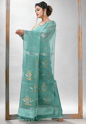 Handloom Jamdani Pure Matka Silk Saree in Pastel Green
