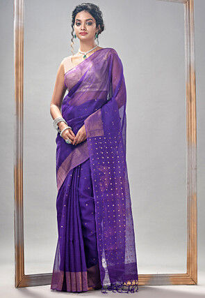 Handloom Jamdani Pure Matka Silk Saree in Purple