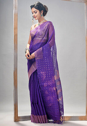 Handloom Jamdani Pure Matka Silk Saree in Purple