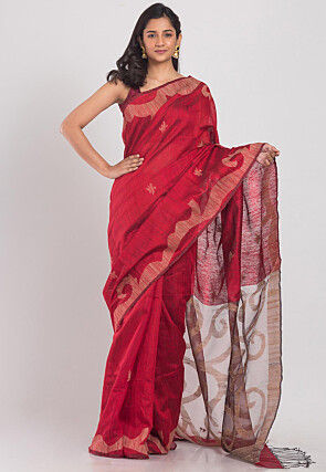 Handloom Jamdani Pure Matka Silk Saree in Red