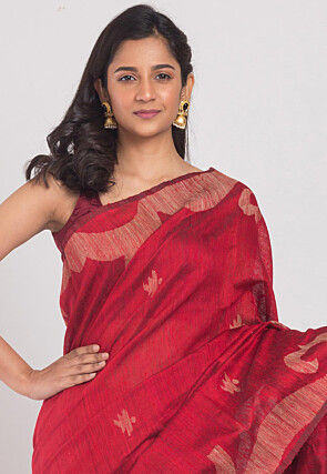 Handloom Jamdani Pure Matka Silk Saree in Red