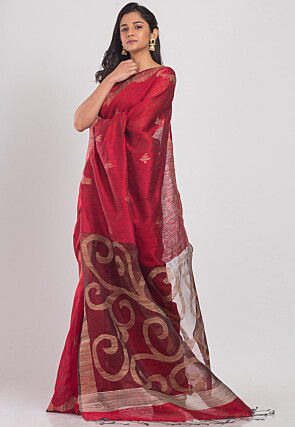 Handloom Jamdani Pure Matka Silk Saree in Red