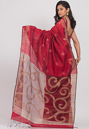 Handloom Jamdani Pure Matka Silk Saree in Red