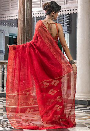 Handloom Jamdani Pure Matka Silk Saree in Red