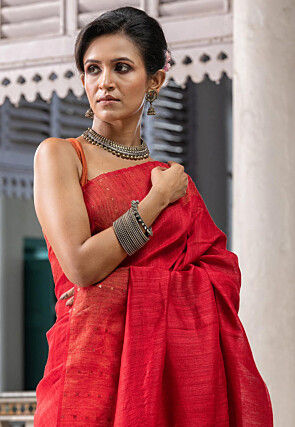 Handloom Jamdani Pure Matka Silk Saree in Red