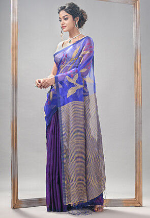 Handloom Jamdani Pure Matka Silk Saree in Royal Blue and Purple