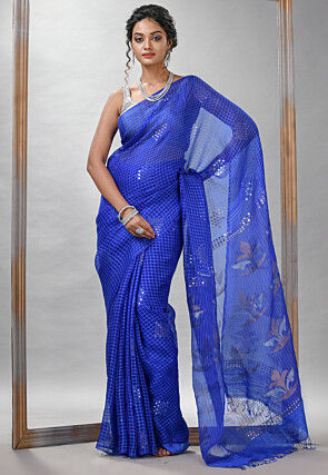 Handloom Jamdani Pure Matka Silk Saree in Royal Blue
