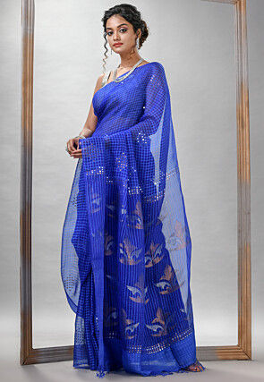 Handloom Jamdani Pure Matka Silk Saree in Royal Blue
