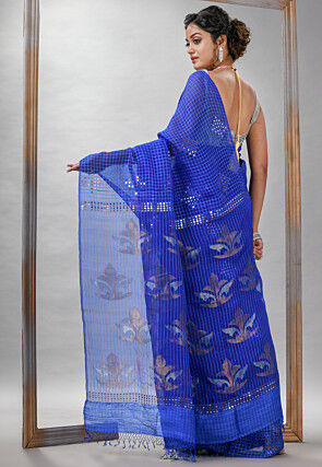Handloom Jamdani Pure Matka Silk Saree in Royal Blue