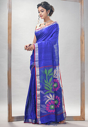 Handloom Jamdani Pure Matka Silk Saree in Royal Blue