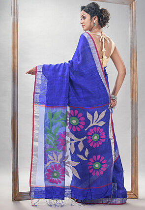 Handloom Jamdani Pure Matka Silk Saree in Royal Blue