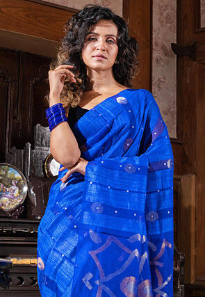 Handloom Jamdani Pure Matka Silk Saree in Royal Blue