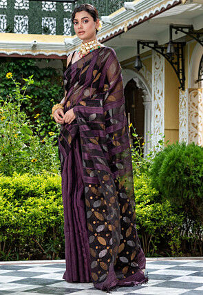 Handloom Jamdani Pure Matka Silk Saree in Violet