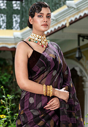 Handloom Jamdani Pure Matka Silk Saree in Violet