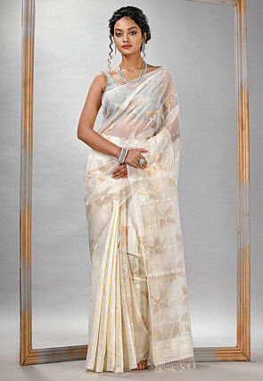 Handloom Jamdani Pure Matka Silk Saree in White