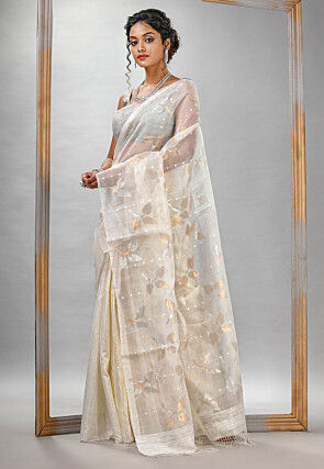 Handloom Jamdani Pure Matka Silk Saree in White