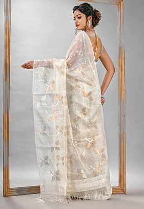 Handloom Jamdani Pure Matka Silk Saree in White