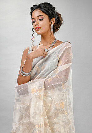 Handloom Jamdani Pure Matka Silk Saree in White