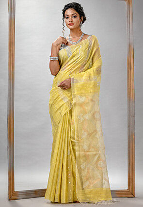 Handloom Jamdani Pure Matka Silk Saree in Yellow