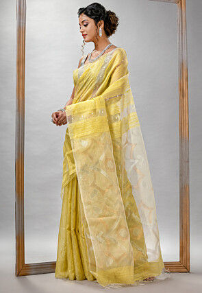 Handloom Jamdani Pure Matka Silk Saree in Yellow