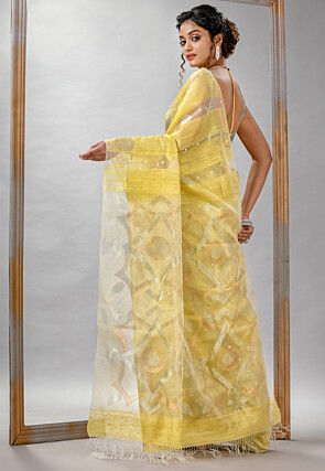 Handloom Jamdani Pure Matka Silk Saree in Yellow