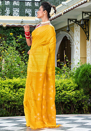 Handloom Jamdani Pure Matka Silk Saree in Yellow