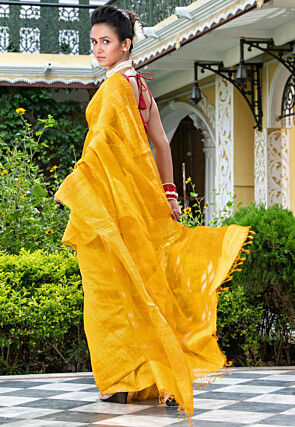 Handloom Jamdani Pure Matka Silk Saree in Yellow