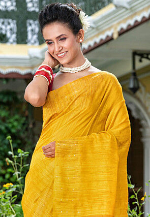 Handloom Jamdani Pure Matka Silk Saree in Yellow