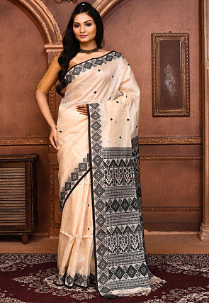 Handloom Jamdani Pure Tussar Silk Saree in Cream
