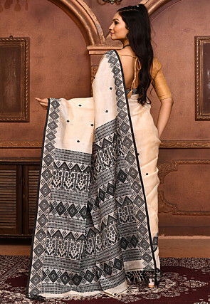 Handloom Jamdani Pure Tussar Silk Saree in Cream
