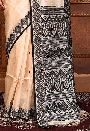 Handloom Jamdani Pure Tussar Silk Saree in Cream