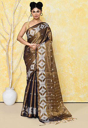 Handloom Jamdani Tissue Silk Saree in Brown