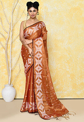 Handloom Jamdani Tissue Silk Saree in Orange